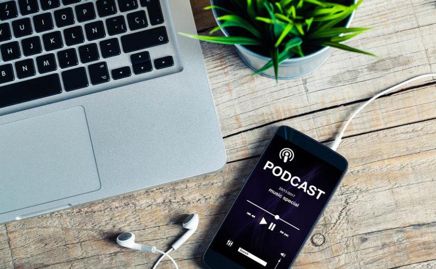 Image of phone playing inspirational podcast