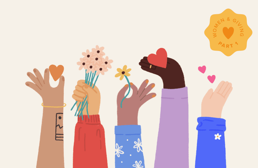 Women's hands holding hearts and flowers
